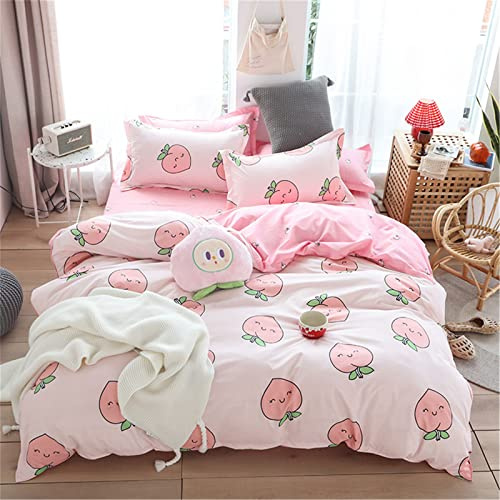 Meiju Mateju Bettwäsche Set 200x200 3 Teilig, Kawaii Style Bettbezug & 2 Kissenbezug 50x75cm mit Reißverschluss, Pfirsich Obst Drucken Microfaser Bettbezug Set Cute Decor