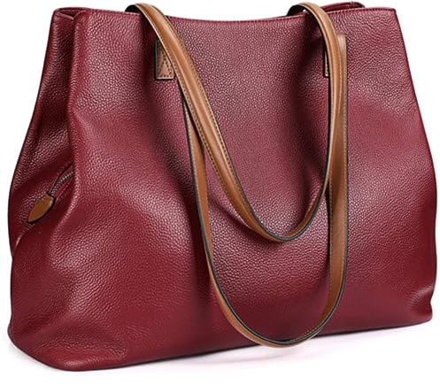 S-ZONE Damen Handtasche Weiches Echtleder Große Faltbare Shopper Schultertasche 13 Inch Laptoptasche Abeitstasche Henkeltaschen