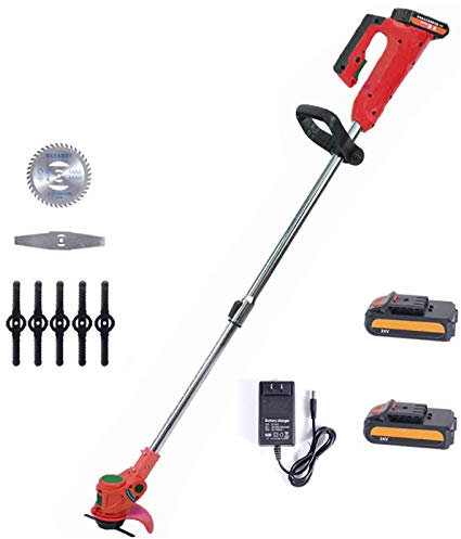 Cortacésped Inalámbrico 26V 4000Mah Batería de Litio, 550W Eléctrica Cortacéspedes, Longitud ajustable, Motor Cabezal Inclinable, Sin Cable Cesped Segadora, Bordeadora, Desbrozadora Kit ,2 batteries