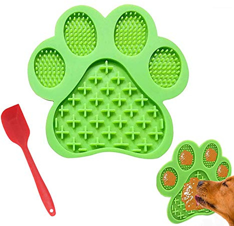 Dog Licking Mat for Anxiet Peanut Butter Slow Feeder Bowls Licking Pad with Strong Suction to Wall for Pet Bathing,Grooming,and Training (Green)