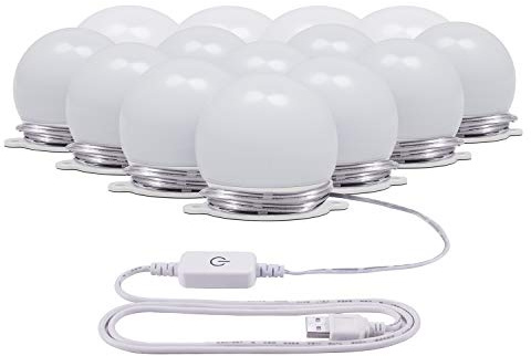 Hollywood Aibooo Schminkspiegel-Licht, dimmbar, LED-Lampen mit 5 V USB 4000 K, natürliches Weiß, zum Aufkleben für Schminktisch für Damen, 14 Spiegelleuchten