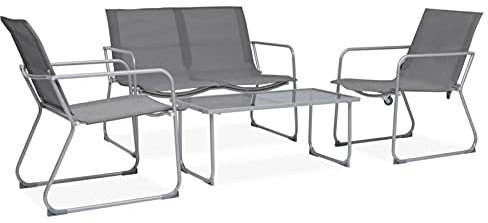 Tidyard 4-TLG. Lounge Sofa Sitzgruppe, Gartensofa Sitzgarnitur Gartengarnitur Gartenmöbel Gartenset Gartenbank Gartenstuhl Gartentisch Stoff und Stahl Grau