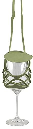 VINSTRIP® GLASSLING OLIVE - Weinglashalter zum Umhängen mit Schutzdeckel - praktischer Netzglashalter für Festivals, JGA, Stehparties, Weinwanderung, Geburtstagsausflug, ...