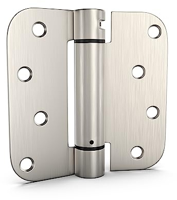 goldenwarm Pack of 2 4 inch Door Hinges Satin Nickel Self-Closing Spring Door Hinges - Heavy-Duty Spring Hinges for Interior and Exterior Doors, 5/8 Radius Corners