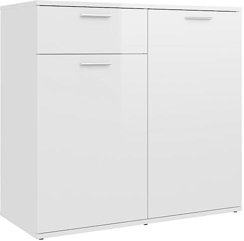 vidaXL Sideboard mit 2 Türen 1 Schublade Kommode Anrichte Mehrzweckschrank Beistellschrank Schrank Standschrank Hochglanz-Weiß 80x36x75cm Holzwerkstoff