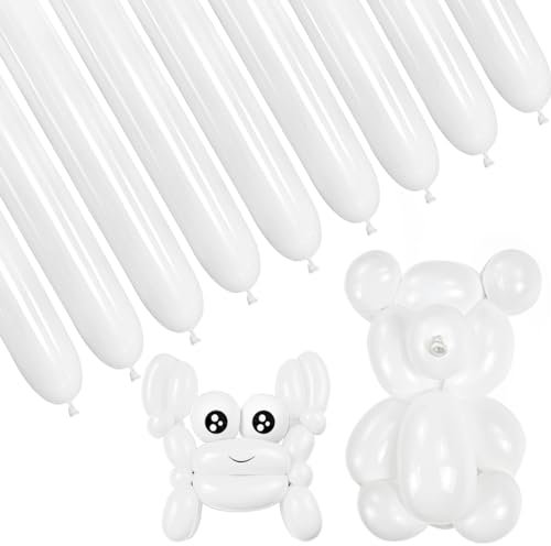 HYKJNBW 100Pcs White 260 Long Balloons for Modelling, Balloon Modelling Kit for Kids Animal Making, Latex Twisting Balloons for Arch Wedding Birthday Party