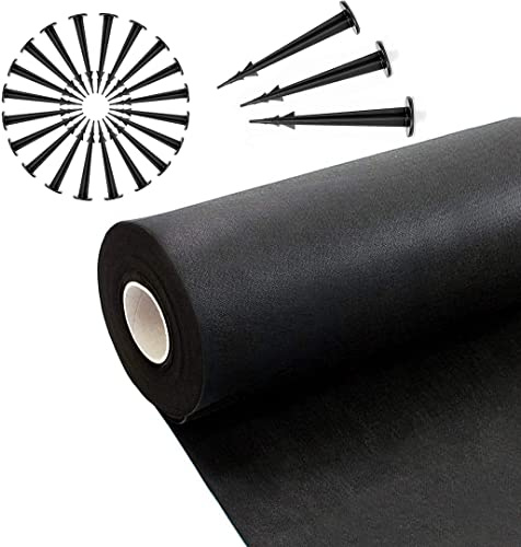 PrimeGarden® Tessuto Anti-Erbacce 50g/m², Pacciamatura: Resistente, Permeabile all'Acqua, Anti-UV, Nero. Tela Contro Erbe (1,1 m x 100 m = 110 m² + 200 Ancore)