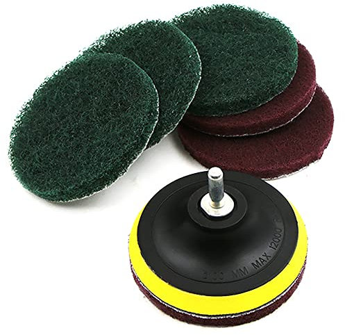 Drill Brush, Scrub Pads 4 Inches Drill Power Brush Tile Scrubber Scouring Pads Cleaning Kit Including 2 Kinds of Abrasive Buffing Pads Replacement and 1 Pc Hook Attachment