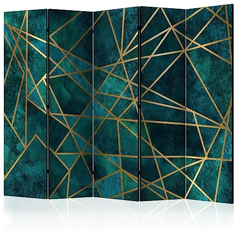 decomonkey Paravent Raumteiler Innen Geometrisch 225x172 cm 5 Teilig Einseitig Room Divider Wall Raumteiler Stehend Trennwand Sichtschutz Spanische Wand Sichtschutzwand Wohnzimmer Holz Muster
