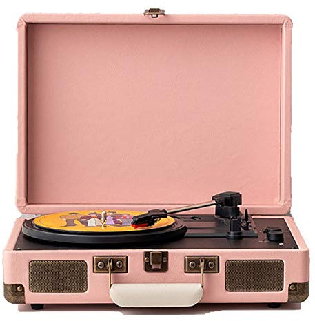 Giradischi valigia vintage con Bluetooth, giradischi fonografico classico, giradischi in vinile con trasmissione a cinghia a 3 velocità, supporta jack per cuffie da 3,5 mm e dischi da 7/10/12 pol