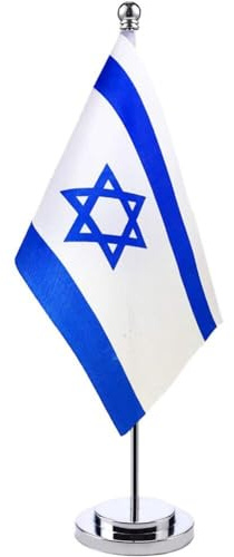 Wudaizhi Israel skrivbordsflagga liten mini israel bordsflagga med metallbas miniatyr skrivbord Israels flagga för hem arbetsrum kontorsdekoration