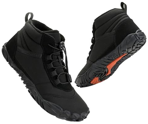 Winter Barefoot Shoes, Soft Light Fitness Shoes with Non-Slip Soles and Wide Toe Cap, Healthy, Warm & Water-Resistant, High Warm and Non Slip Boots, for Women Men Trail Running Shoes Black