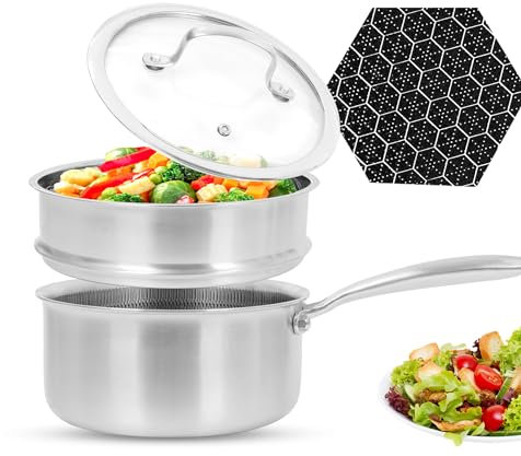 AUDANNE Casseruola con vapore, pentola ibrida a nido d'ape in acciaio inox da 2,0 qt con coperchio, lavabile in lavastoviglie e adatta al forno, compatibile con tutti i piani cottura, pentola piccola