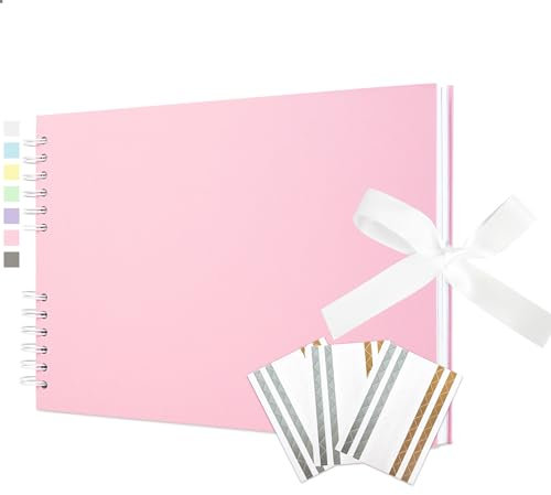 Vienrose Album Fotografico Scrapbook fai da te con 40 Pagine Bianche Spiralalbum per Baby Shower, Matrimonio e Compleanno, 29x21,5 cm Rosa