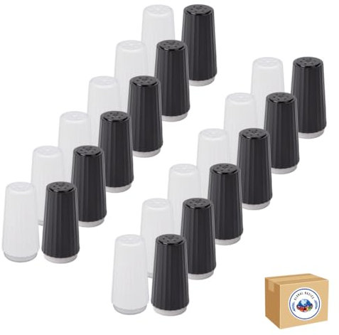 Disposable Salt and Pepper Shakers by Global Basics (24)- Plastic Shaker Sets for Parties, Restaurants, Picnics, Cookouts - Prefilled Salt and Pepper Shakers with 4oz. Salt, 1.5oz. Pepper - 24-Pack