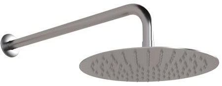 Kit doccia satinato con braccio 35 cm e soffione 25 cm in acciaio inox, ugelli anticalcare e attacchi standard G 1/2, GEMINI