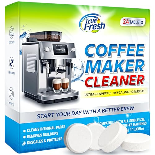 True Fresh Coffee Machine Descaler & Cleaner Tablets - 24 Count, 1 Year Supply, Deep Clean, Removes Limescale & Hard Water Buildup, for Keurig, Nespresso, Breville, Delonghi, Ninja, Miele, Jura Makers