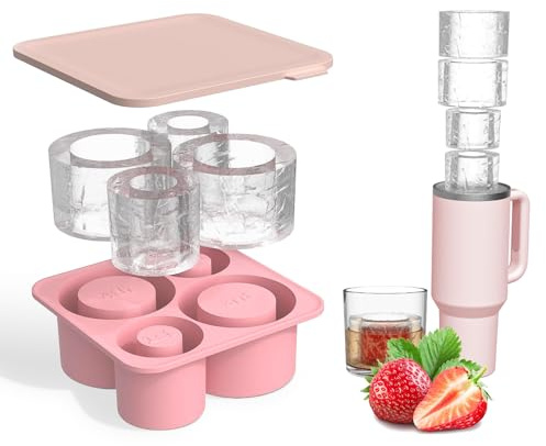 MARUKO Eiswürfelform Silikon für Stanley Becher, Eiswürfelbehälter für Stanley Cup, Silikon Eiswürfelform mit Deckel, BPA Frei, Eiswürfelschale Sichere Eiswürfel Form für 20/30/40 Oz Becher (Rosa)