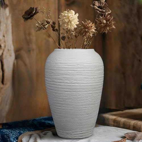Rustikale Keramikvase im Landhausstil, 26 cm, Vintage-Stil, Bodenvase, Terrakotta, Ton, rustikale Vasen für Heimdekoration, Wohnzimmer, Eingangsbereich, Tischdekoration, Einweihungsgeschenk