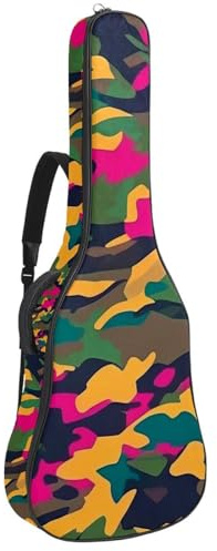 Schöne Tasche für Akustikgitarren für 40/41/42 Zoll Gitarren, mehrere Taschen und Schutzschicht, buntes Camouflage-Muster, Mehrfarbig Nr. 04, 42.9x16.9x4.7 in, Gitarrentasche