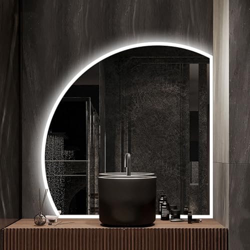 CQJZCFCC 3 Color Smart Vanity Mirror, Half Circle LED Bathroom Mirror, HD Explosion Proof Anti-fog Wall Mirror, for Bathroom/Living Room/Entrance(Right Under cut,100cm/40)