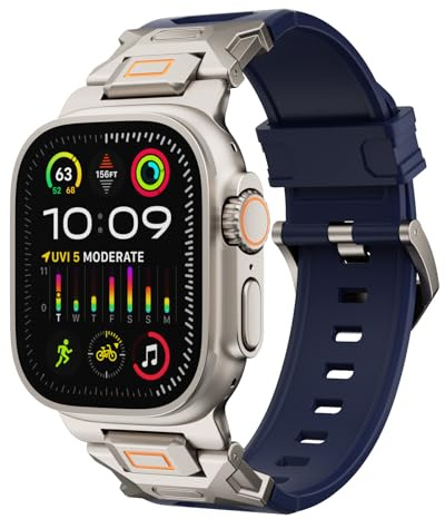 FiNESTONE Armband für Apple Watch Ultra 2 und Ultra – Fluorkautschuk (FKM) Sportarmband, Metallanschluss, 49 mm, für Apple Watch Ultra 2/Ultra/Serie 9/8/7/6/5/4/3/2/1/SE, 45 mm, 44 mm, 42 mm