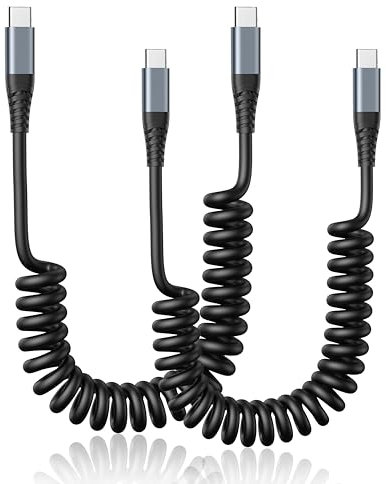 USB C Cable 3FT Fast Charging Cord Coiled Type C to Type C Cable for Car USB-C to C Charger Cord Compatible with iPhone 16 16e 15 Pro Max Plus MacBook iPad Pro/Air Samsung Galaxy and More （2Pack ）
