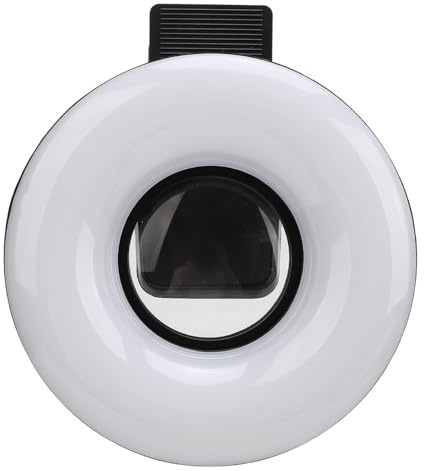 Objectif Macro 15X avec Lumière LED, Anneau Lumineux à Clip, 3 Sources de Lumière Réglables, 5 Luminosités Réglables, Batterie 200 MAh, pour Smartphone, Tablette, Photographie