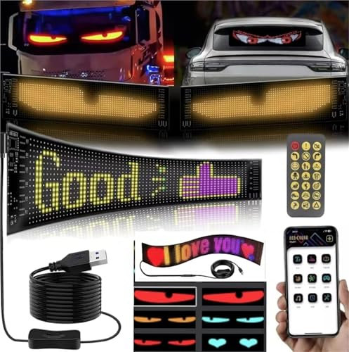 Teufelsaugen LED für LKW und Auto - Dynamic Smart Flexibler Anzeigetafel, Bluetooth-App-Steuerung DIY-Texte und Grafiken (12 * 59.5CM)