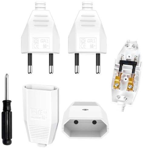 SGQTGIMU 4 Pezzi DIY Spina Europea Piatta 250V/2.5A Spina Piatta maschio e femmina, Spina Elettrica - Adattatore per Elettrodomestici, Illuminazione e Piccoli Apparecchi con Cacciavite Adatto(Bianco)