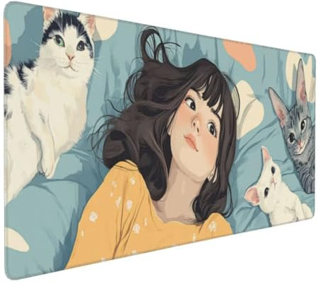 Tapis de Souris Dessin Animé Fille Tapis de Souris XXL 1200x600x3mm, Imperméable Tapis de Souris Gamer XXL Tapis Souris Mouse Pad, Base Atidérapante, Haute Précision et Vitesse pour Gamer, Deco Bureau