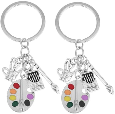 GAROZATION Paint Palette Pendant Keychain and Paintbrush Charm Pendant Set for Artists Art Lovers, Miniature Enamel Palette and Brush Key Ring Accessories for Art Supplies Collection