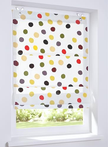Ösenrollo Dots Kinderdesign mit bunten Punkten aus 100% Baumwolle, Blickdicht und lichtfilternd, Größe 60 x 120 cm