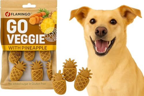 Flamingo Leckerli Hund – Veggie Ananas Gelb – 120g – glutenfrei – kalorienarm – Zahnpflege Snack