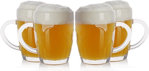 BothEarn Dimpled Beer Mug Set of 2-20 Ounce (1 Pint) Heavy British Thick Glass with Handle - Stein Pub Cup for Beer Lover