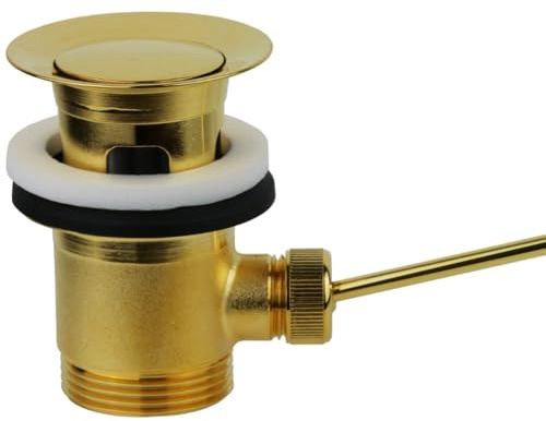 Schläfer 40510110 | Desagüe universal dorado con tapón de desagüe de metal pesado para desagüe de lavabo baño y bidé 11/4 con rebosadero. Acabado PVD dorado brillante