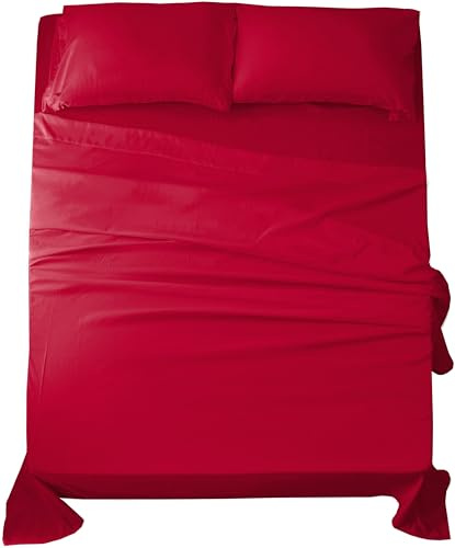 Sábanas 200x200 - Juego de Sábanas 4 Piezas - 100% Microfibra Suave y Transpirable - Sábana Bajera Ajustable, Encimera y 2 Fundas de Almohada - Ropa de Cama Ligera (Burdeos)