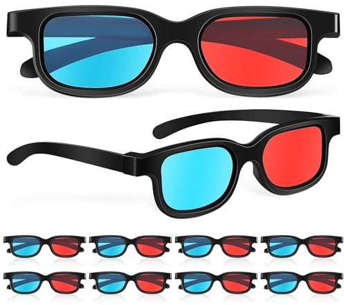 PACKOVE 10 Piezas de Gafas 3D, Lentes Rojo-Azul, Marco Ligero de ABS, Compatible con Monitores de Ordenador, Televisores, Proyectores, Pantallas de Cine
