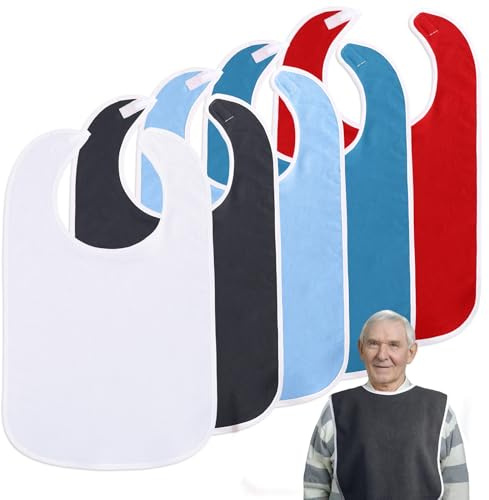 GUOYIHUA 5 pièces Bavoirs pour adultes, protection des vêtements avec fermeture velcro, bavette lavable, tablier de repas réglable, bavette pour hommes, femmes, adultes, personnes âgées et handicapés