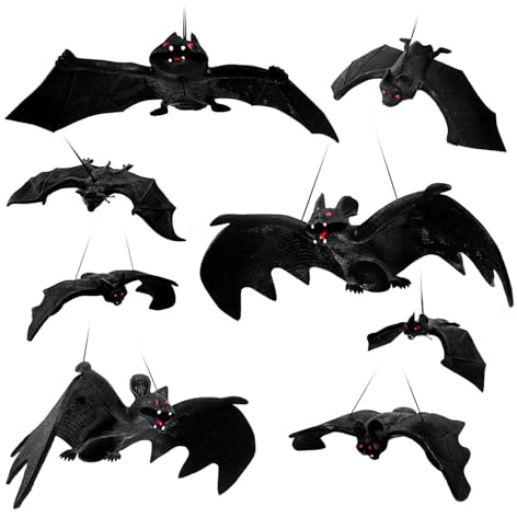 JIAWWAN Chauve Souris Halloween, 12 Pièces Déco Chauves-Souris en Caoutchouc, 3D Réaliste Effrayantes à Suspendre Jouet Chauve Souris, Chauves-Souris Accroché pour Décoration de Fête Halloween