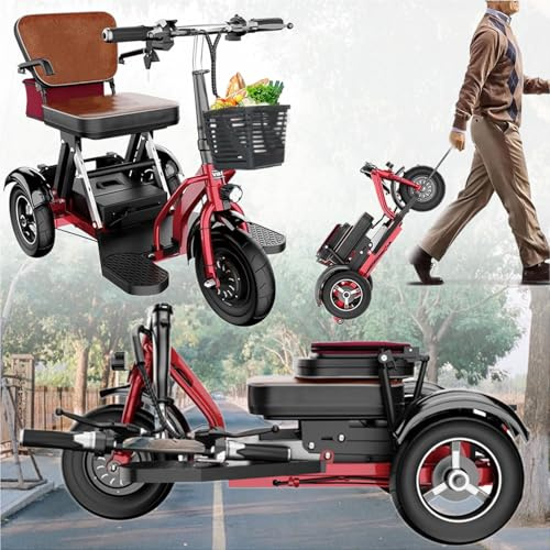 Mobilitätsroller Faltbarer leichter 3-Rad-Mobilitätsroller Mit Sitz und Korb zum Abholen und Absetzen von Kindern verfü Seniorenmobil Für Menschen mit eingeschränkter Mobilität (A)