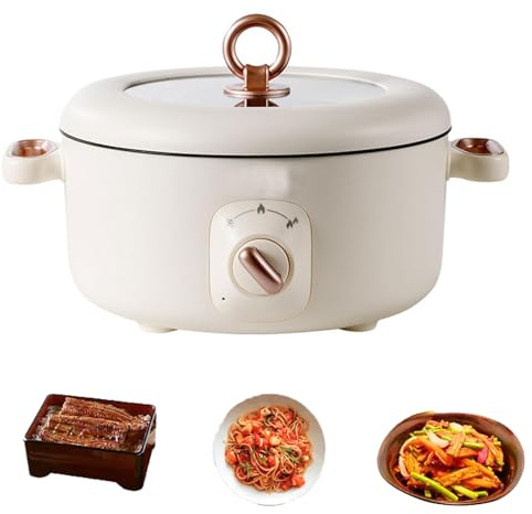 Mini Padella Elettrica Portatile 1000W Antiaderente Multifunzionale Pentola con Coperchio Controllo della Temperatura Cottura Rapida Cottura a Vapore Friggere Cucina Casa