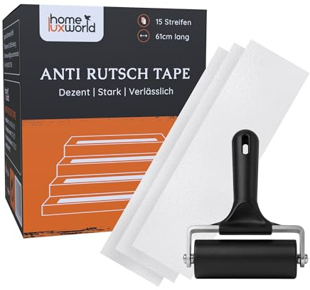 HomeLuxWorld Transparente Antirutschstreifen für Treppen, selbklebende Treppenaufkleber mit Anbringrolle für Tritt- und Rutschschutz (10cmx61cm) - 15 Stück