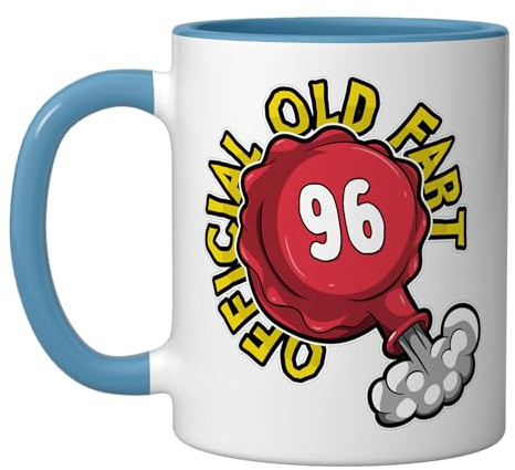 96th Birthday Official Old Fart Funny Red Whopee Cushion Ceramic Mug, Blue/White