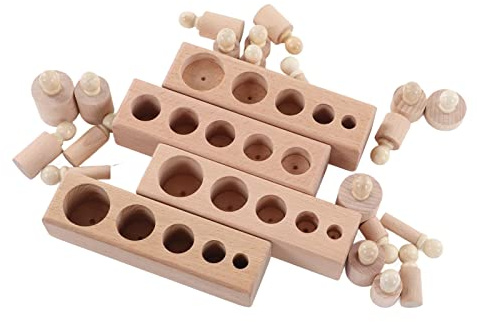CDQL Cylindern Socket Toy - 6,3x5,9x1,4in Träknoppade Cylindrar Stegeblock Tidig Pedagogisk Träleksak - Montessori Utbildningsleksak för Småbarn
