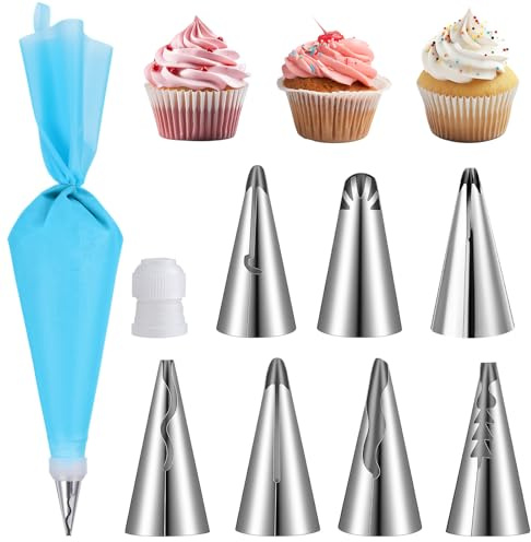 Quilax 9 Stück Wiederverwendbar Spritzbeutel Set, 1 Stück 30 cm Spritzbeutel Inklusive Rohrleitungsdüsen, Profi Sahnebeutel, für Torten Dekoration, Keksen, Backen