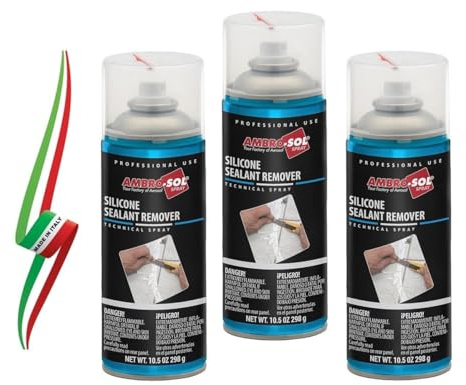 Set 3 Sciogli Silicone, Rimuove il Silicone e Relativi Residui senza Aggredire le Superfici e senza Opacizzarle, Agisce Rapidamente, Bomboletta Spray in Banda Stagnata Riciclabile 400 ml MADE IN ITALY