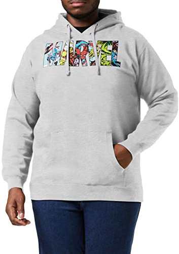 Marvel Logo Characters, Cappuccio Uomo, Grigio (Grey Marl Spo), Medium