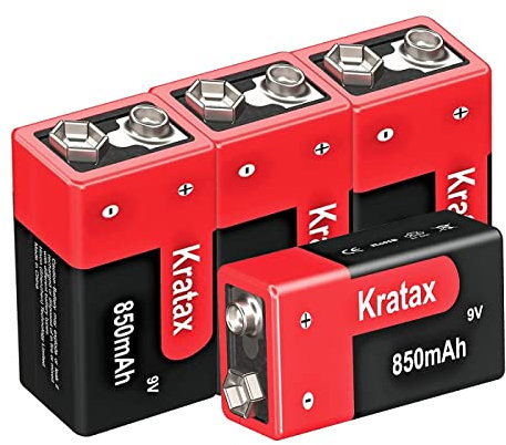 Kratax Batteria Ricaricabile agli ioni di Litio 9V 850mAh (Confezione da 4)