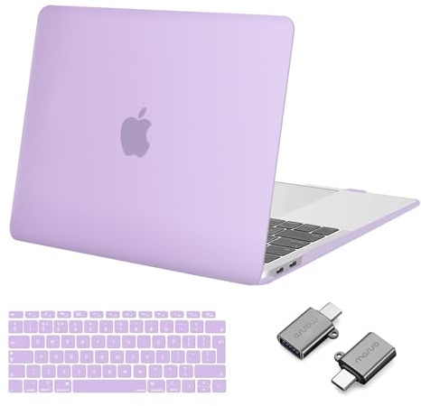 MOSISO Kompatibel mit MacBook Air 13 Zoll Hülle 2021 2020 2019 2018 A2337 M1 A2179 A1932, Kunststoff Hartschale für MacBook Air M1 Hülle 13 Zoll&Tastaturschutz&Typ C Adapter, Helles Lila